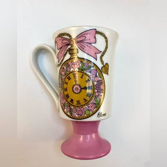 Vintage Elana Arnart 5th Ave Footed Coffee Cup set, COFFEE TIME CLOCK Steampunk - Picture 6 of 13